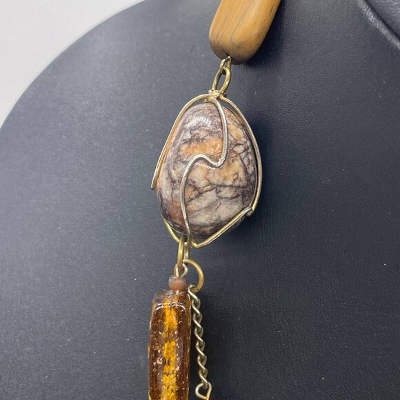 Multicolor Stones Beaded Leather Cord Necklace 47 Inches - Picture 7 of 10